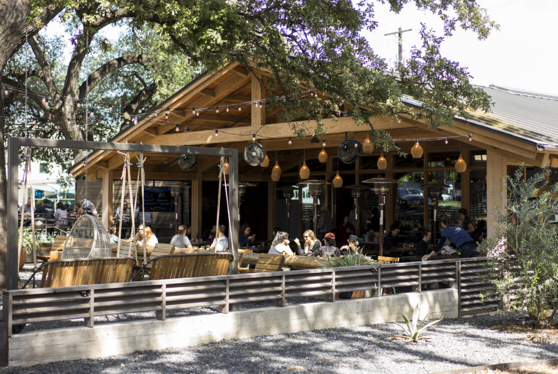 The exterior and patio of Loro Austin South Lamar.