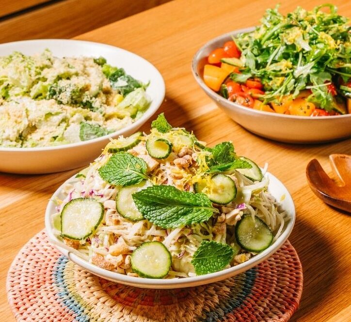 crunchy cabbage salad in a white bowl