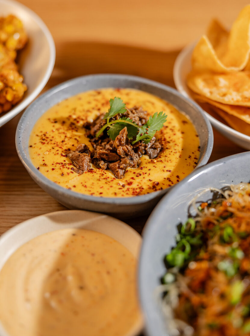 shareable snacks like queso and rice noodles