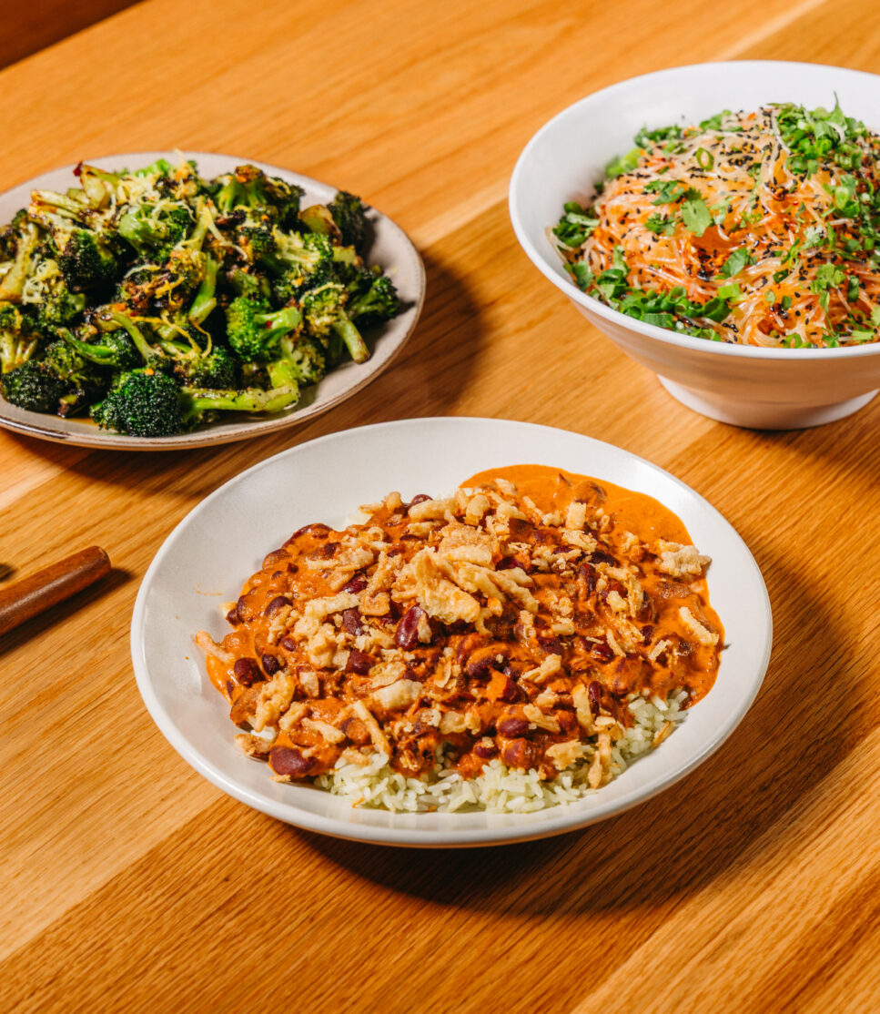 roasted broccoli, sesame noodles, rice to share