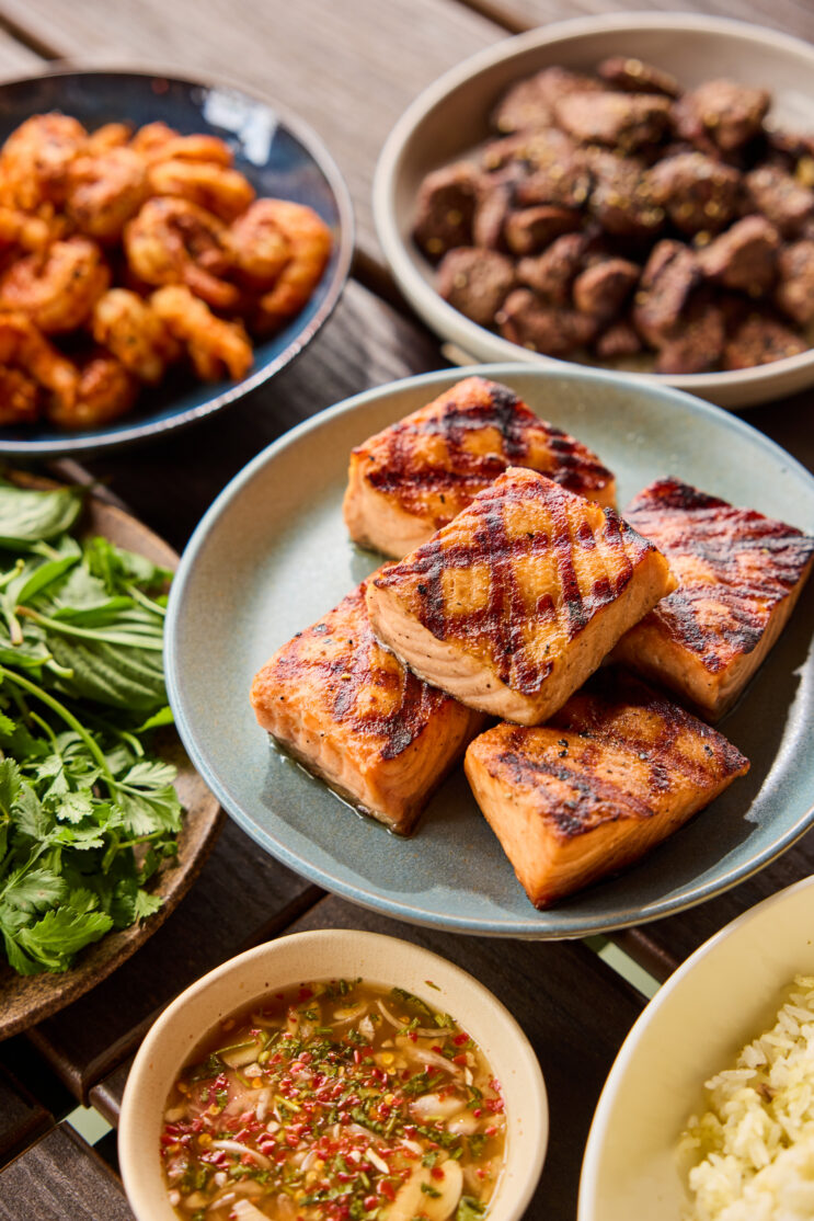 shareable proteins salmon shrimp and steak