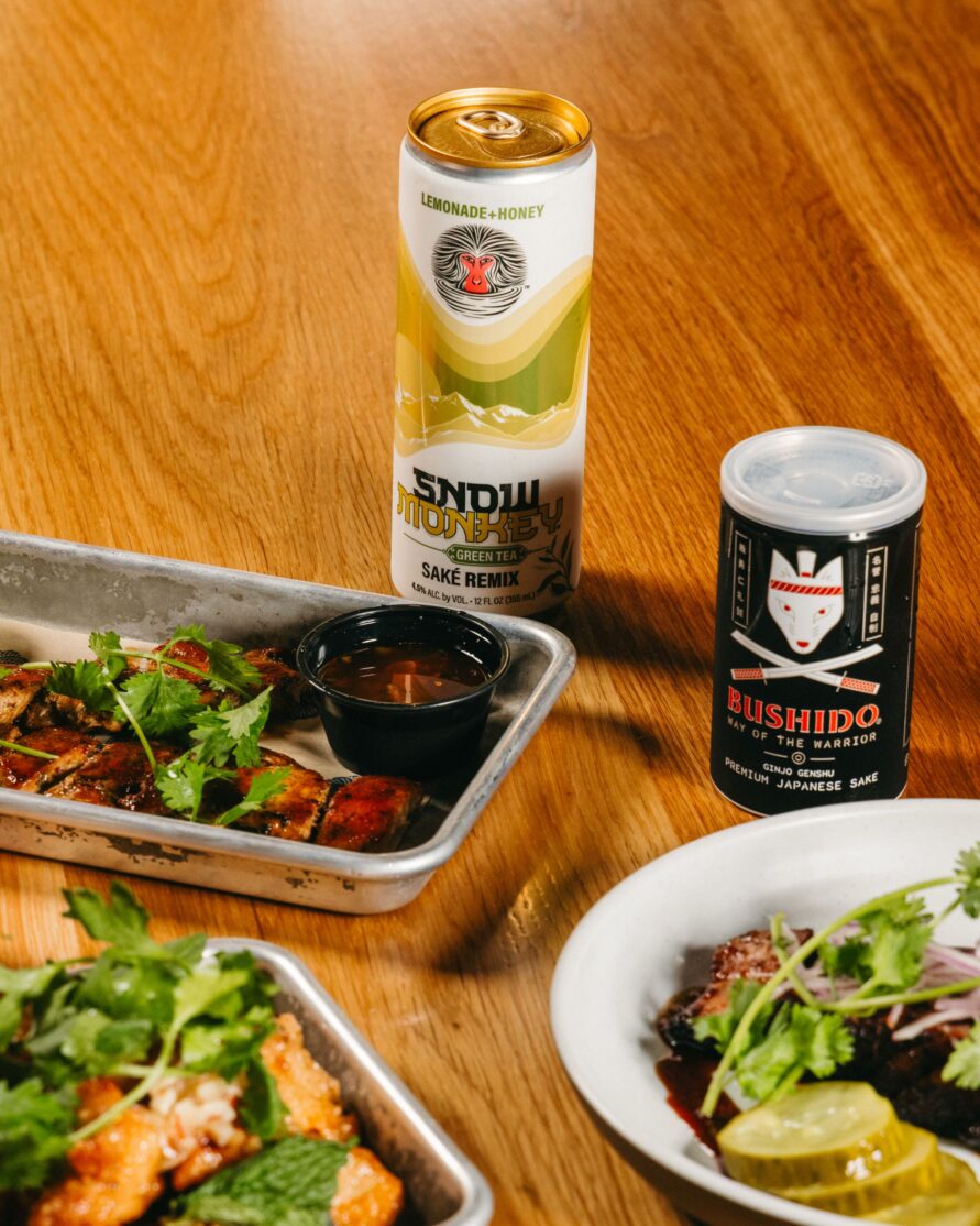 cans of sake next to loro food